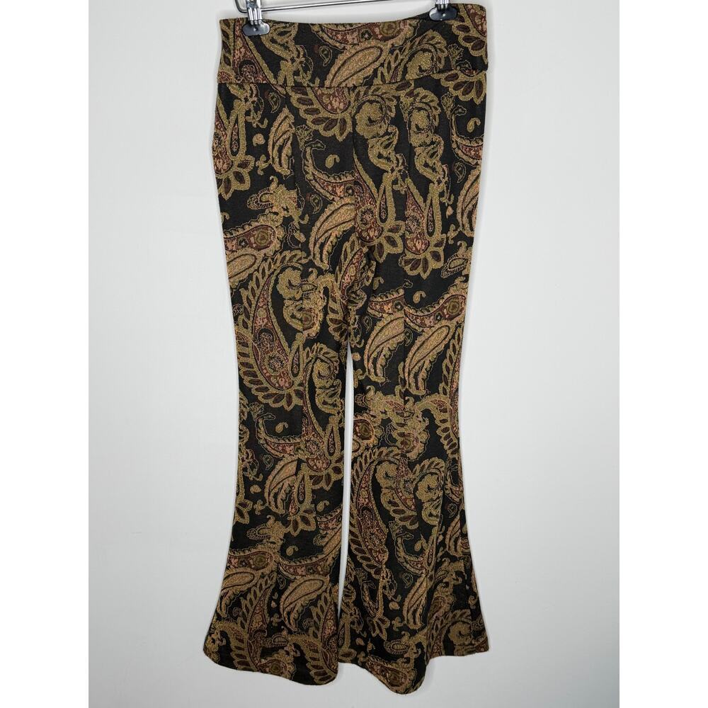 Anthropologie Viviana Jacquard Paisley Flared Trousers Black/Gold Women's US 6 - Picture 8 of 12
